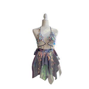 NWT FeelinPeachy Fairy Purple Sequin Rave or Festival Set Top and Wrap Skirt
